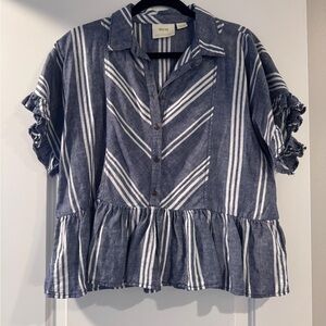 Anthropologie Maeve Navy and White Striped Top